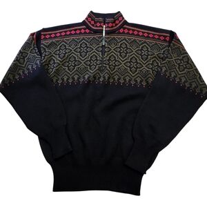 Meister Black and Red Fair Isle Wool Blend Quarter Zip Sweater.  Sz. M